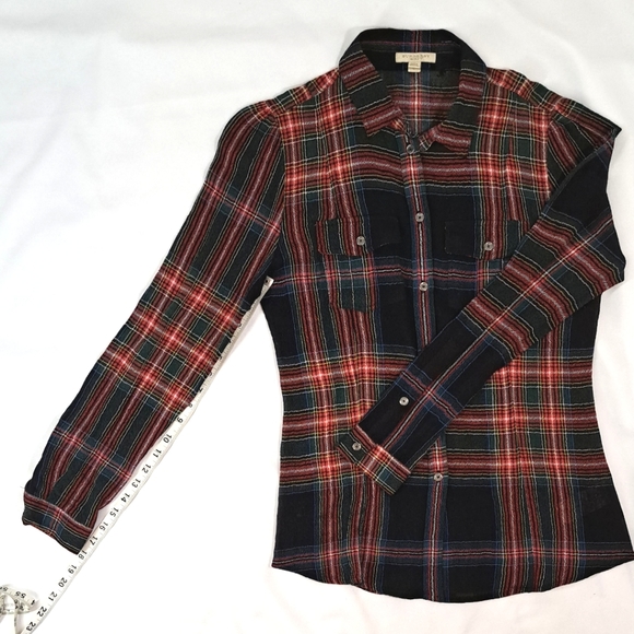 BURBERRY BRIT Tartan Plaid Long Sleeve Button Down Blouse - Picture 12 of 16